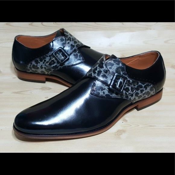 Stacy Adams Monk Buckle Animal Print Black Shoes 9